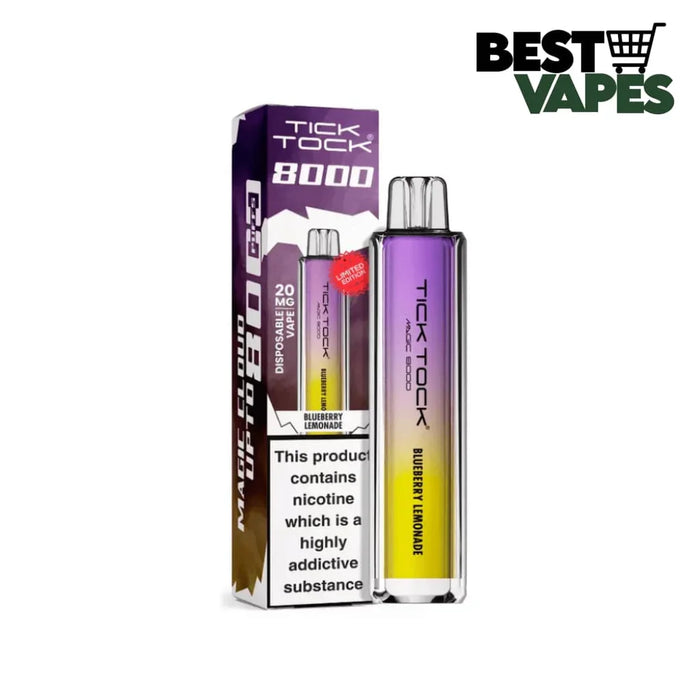 Box Of 10 Tick Tock Magic 8000 Puffs Prefilled Pod Kit | Best Wholesale Price Blueberry Lemonade / Box Of 5 Electronic