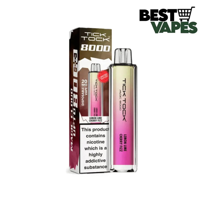 Box Of 10 Tick Tock Magic 8000 Puffs Prefilled Pod Kit | Best Wholesale Price Lemon Lime Cherry Fizz / Box Of 5