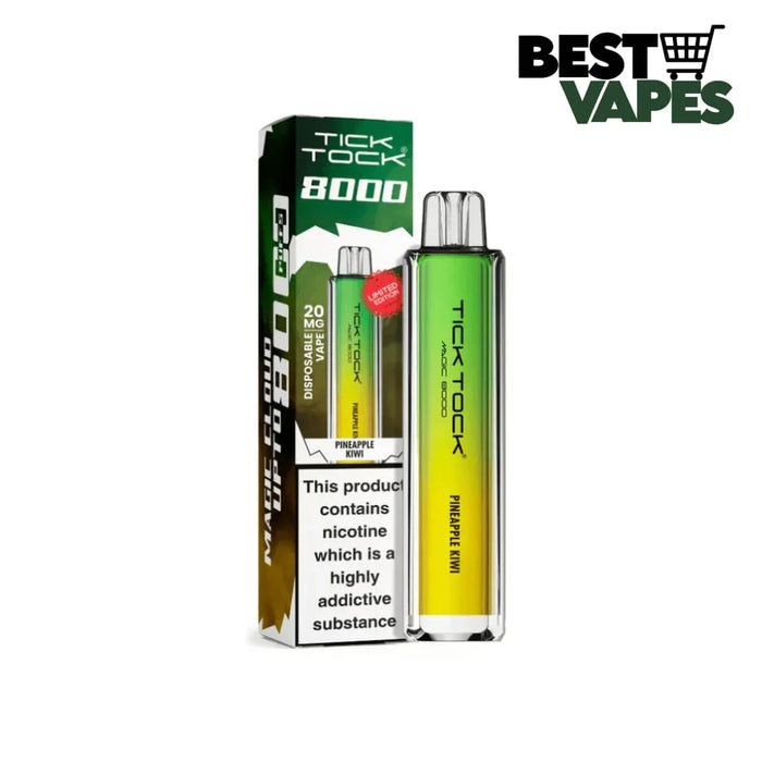 Box Of 10 Tick Tock Magic 8000 Puffs Prefilled Pod Kit | Best Wholesale Price Pineapple Kiwi / Box Of 5 Electronic