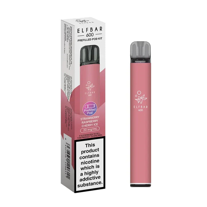 Strawberry Raspberry Cherry Elf Bar 600 Puffs Reusable Vape Pod Ki