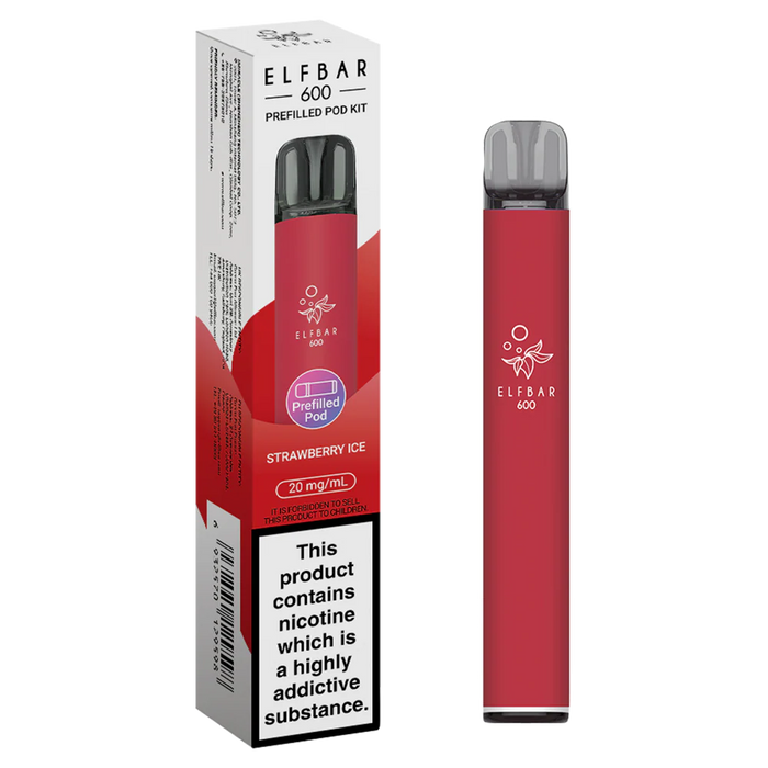 Strawberry Ice Elf Bar 600 Puffs 20mg Reusable Vape Pod Kit