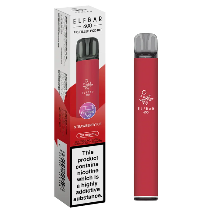 Strawberry Ice Elf Bar 600 Puffs 20mg Reusable Vape Pod Kit