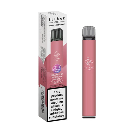 Strawberry Raspberry Cherry Elf Bar 600 Puffs Reusable Vape Pod Ki